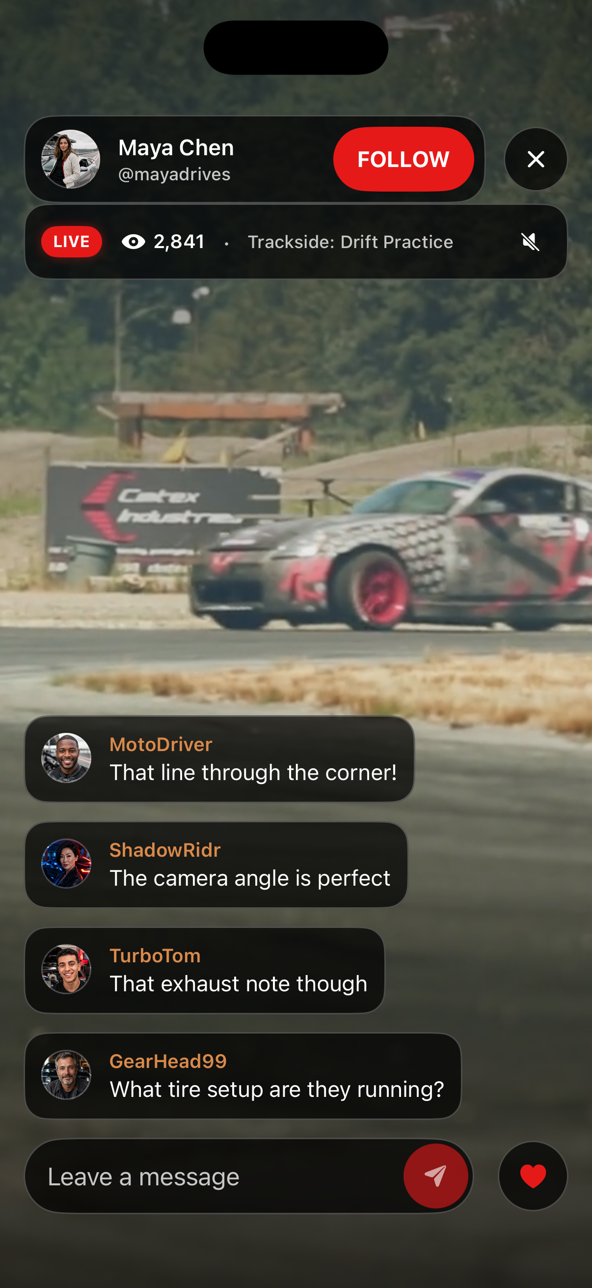 Drive Flix live player with host information and viewer chat