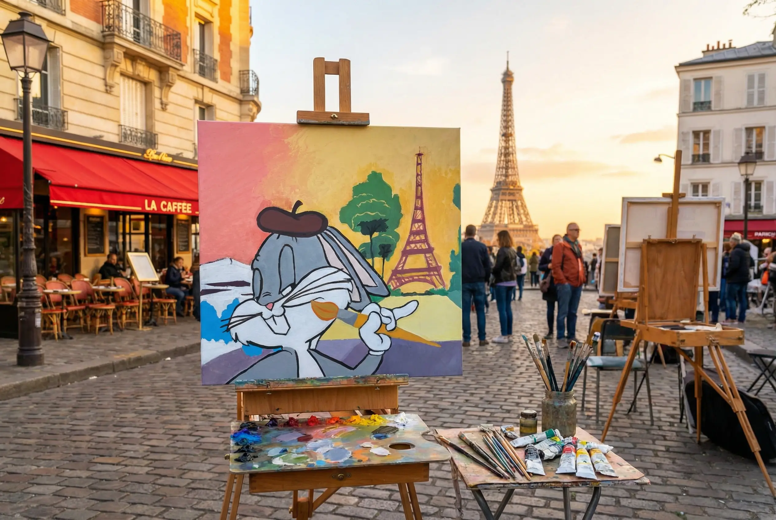 Original painting — Bugs Bunny strolling through Paris