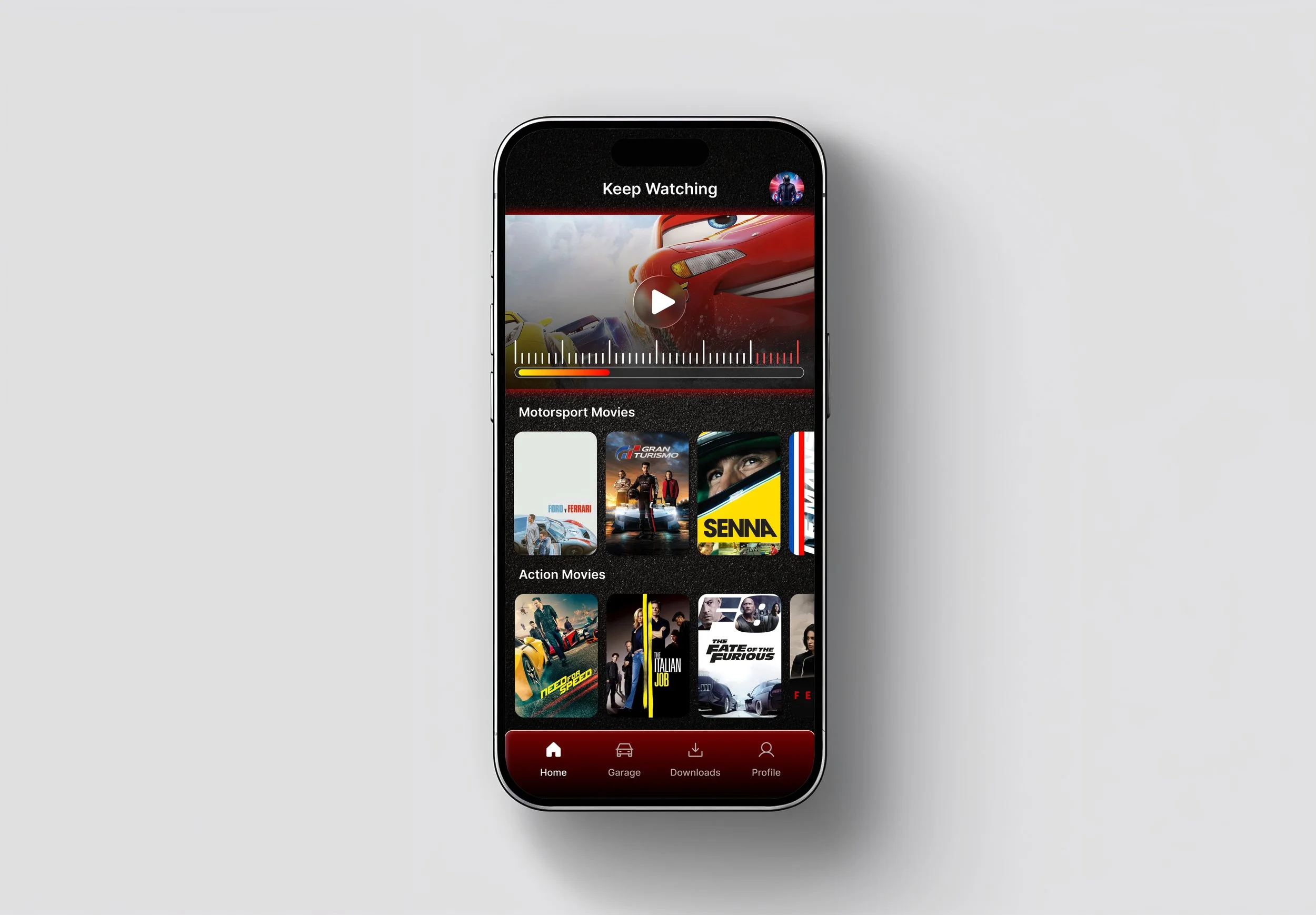 Drive Flix home screen with curated automotive content