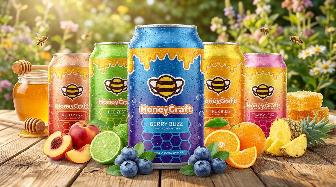 Honeycraft — honey-infused hard seltzer packaging