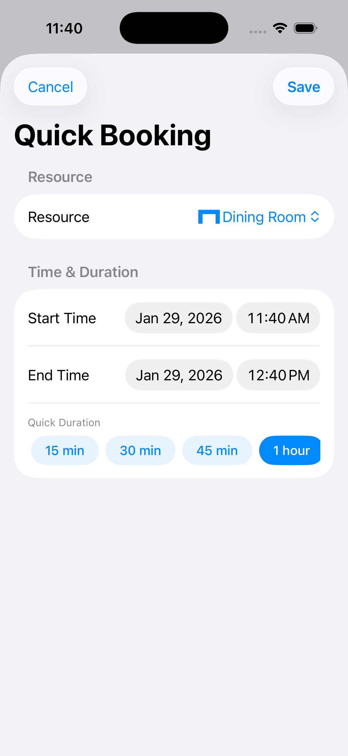 Quick Booking with smart durations