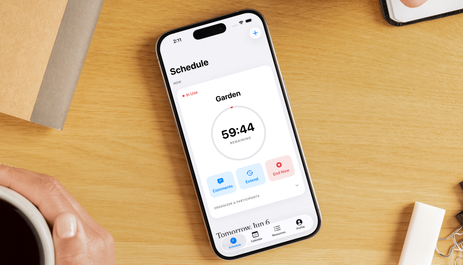 Your Space active reservation on iPhone — lifestyle mockup