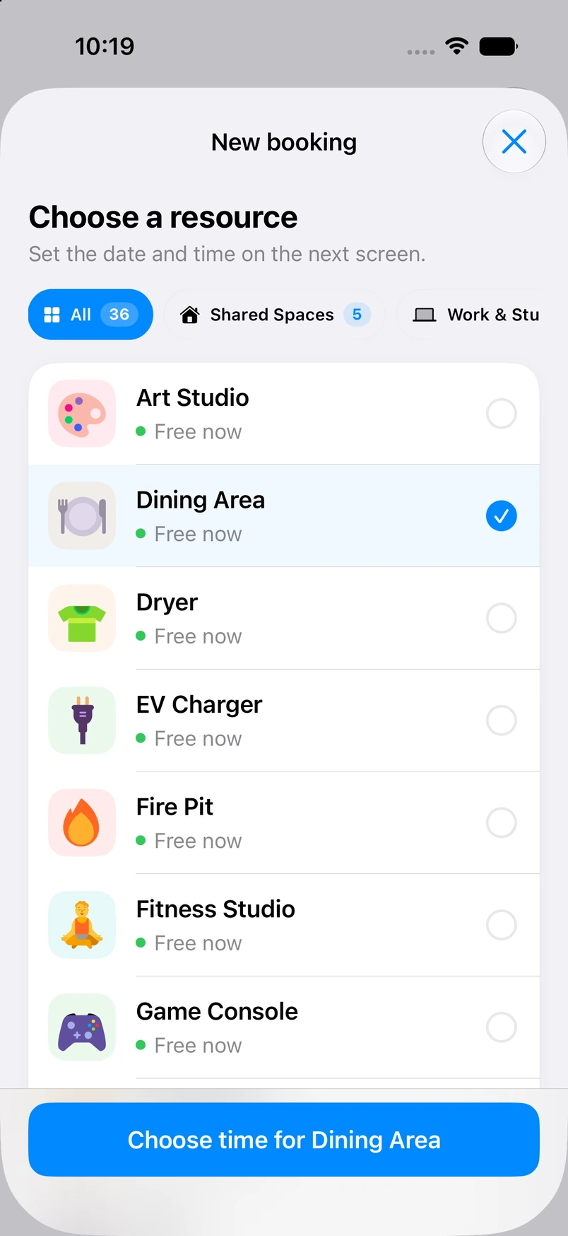 Booking flow with Dining Area selected