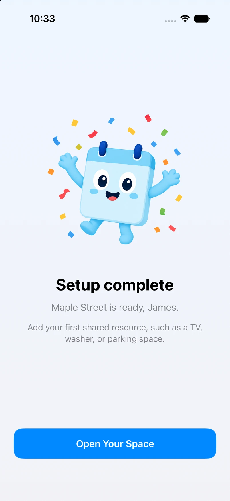 Your Space setup complete screen